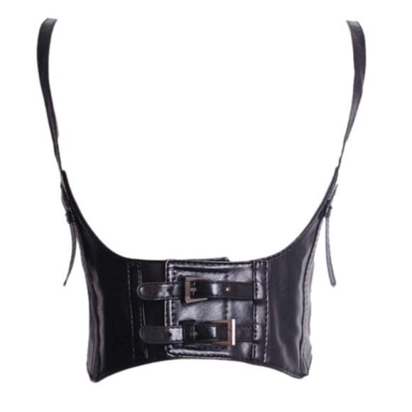 Womens Sexy Steampunk Vegan Black Leather Bustier Underbust Waist Belt Corset - Picture 2 of 7